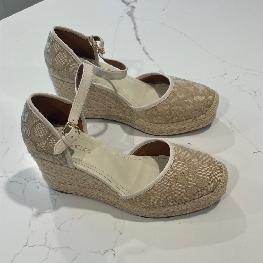Coach Tan and Cream Wedges